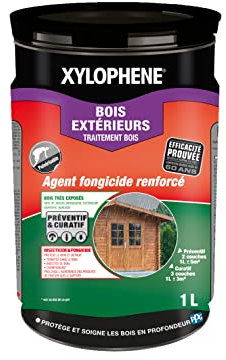 XYLOPHENE - Traitement Bois Extérieurs - Anti Insectes et Anti Termites - Spécial Bois Très Exposés Extérieur - Pour Bardage, Abris, Volets, Palissades - Formule Renforcée en Fongicide - 1L - Incolore