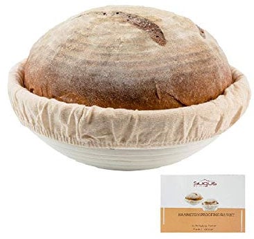 SUGUS HOUSE Gärkörbchen rund, ø 23 cm, Höhe 8 cm Banneton Proof Korb für Brot und Teig. Proof Rising Rattan Schale(900g Teig) + Gratis Liner- Gärkorb rund Perfekt für Handwerker