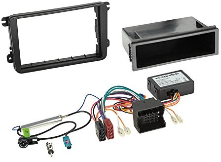 1 Din Radio Einbauset Blende Radioanschlusskabel Antennenadapter für VW Golf 5 2003-2013 schwarz mit Canbus