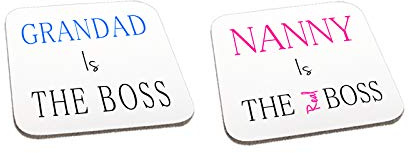 Grandad is The Boss Nanny is The Real Boss Wooden Twin Gift Coaster Set Christmas Anniversary Present