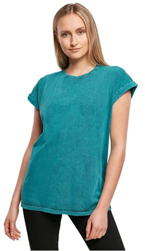 Build Your Brand Ladies Acid Washed Extended Shoulder Tee Teal Black M