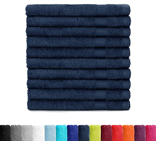BaSaTex - Handtuch Set für Gäste 10er Pack - Frottee-Handtücher mit Aufhängeschlaufe aus weicher Baumwolle in 30x50cm - Waschtücher für Gäste Öko-Tex Made in Green Zertifiziert - Marine