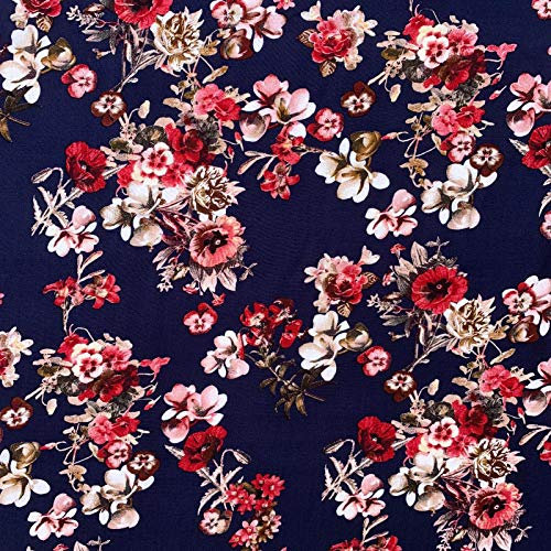 Discover Lifestyle & Fashion Fabrics Zahra Kleiderstoff mit floralem Blumendesign, Digitaldruck, Viskose, Challis, weich, drapiert, Kleiderstoff, Rot, 140 cm breit, Meterware