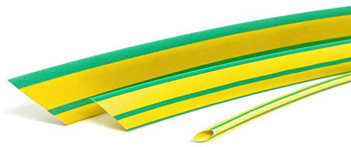 ISOLATECH Schrumpfschlauch Meterware Erdung (grün/gelb) ohne Kleber Ø10mm 1 Meter Schrumpfverhältnis 2:1 Set Polyolefin zum Isolieren von Kabel unbeschriftet UV beständig (Ø10mm 1Meter)