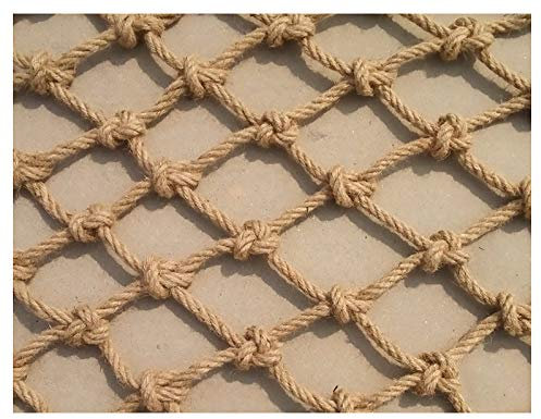 Filet Corde De Chanvre Garde-Corps pour Enfants en Plein Air Filet De Sécurité Filet De Décoration De Plafond De Restaurant Diamètre du Fil 12mm,Trou 10cm-Corde de Chanvre 2x4m(6.6x13ft)