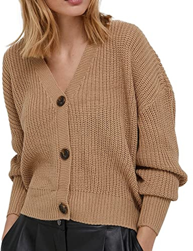 Vero Moda Vmlea Ls V-neck Cuff Cardigan Noos Cardigan, Nomad, L Mujer