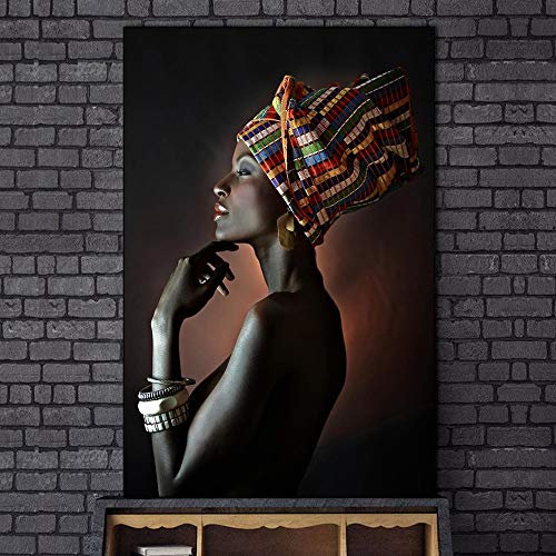 SCLSDF Impression de Photo sur Toile Tableau Femme Africaine sur De Femme Noire 50X70cm Tableaux Décoration Murale -Déco Salon et Chambre