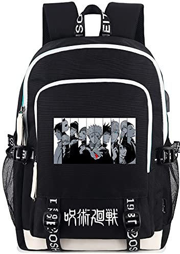 Roffatide Anime Laptop Backpack College Schoolbag Printed Rucksack with USB Charging Port & Headphone Port Black