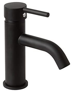 Kiamami Valentina - Rubinetto Lavabo Bagno | Finitura Nero Opaco | Miscelatore in Ottone Certificato ACS | Tubo Flessibile 35cm | Collezione Fassa, Nero Opaco, Ottone