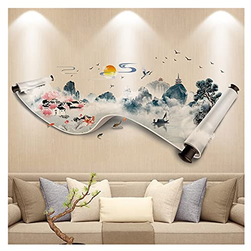 LHSJYG Wandaufkleber, Wandsticker Chinesische Stil Tinte Malerei Landschaft Wandaufkleber Ginkgo Baum Wohnkultur Kunst Vinyl Wandtattoo Wandbild Wohnzimmer Dekor Tapete (Color : D)