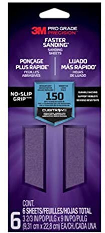 Pro Grade Precision - Hojas de lijado (3 m, grano 150, mediano), 127150TRI-6, 9,29 cm x 22,8 cm, 6/paquete, GRISE