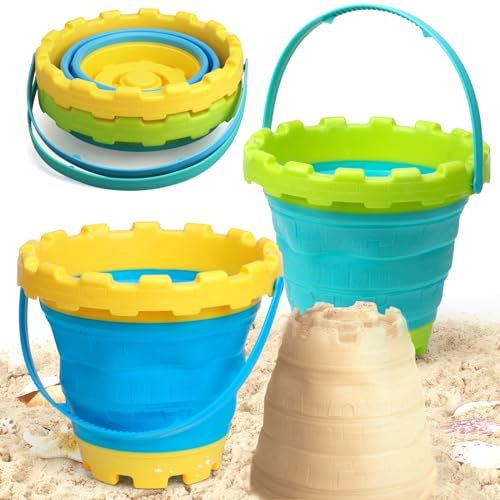 Jumbo Faltbarer Strandeimer Eimer for Kinder Erwachsene, 2L großer zusammenklappbarer Schlosseimer, Sandspielzeug Sandeimer mit Griff für Sandkasten Pool Camping Sommerspaß zum Spielen (2 Stück)