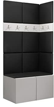Mirjan24 Garderoben-Set Monati I, Schuhschrank + Kleiderhakenbrett und Gepolstertes Paneel/Wandpaneel, Kleiderhaken, Flurgarderobe, Schrank, Wandgarderobe (Weiß, Soft 011)