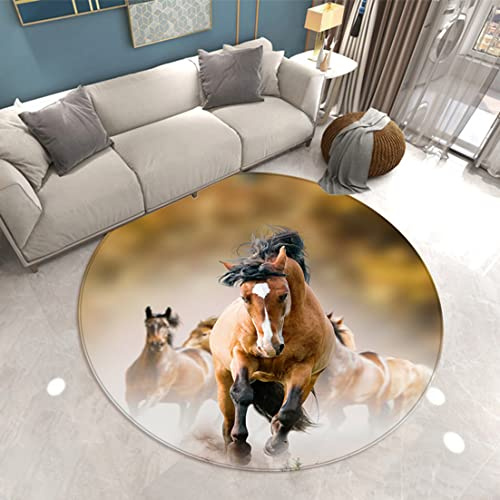 Runder Teppich 3D Tier Pferd Drucken Moderner Wohnzimmer Dekor Flanell Rug Schlafzimmer Küche Esszimmer Badezimmer rutschfeste Matte Spielstuhlmatte Krabbeldecke Für Kinder (Farbe 4,120cm)