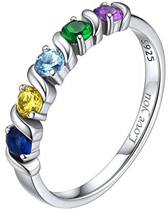 ChicSilver Damen Mädchen Fingerring Personalisierter Ring mit Geburtsstein BFF Fingerring Freundschaftsring Partnerring in Ringgröße 62 für Geburtstag Muttertag