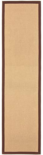 carpetfine Sisalteppich Läufer Naturfarbe 80x500 cm handgewebt mit Bordüre aus Baumwolle in Braun | Rutschfester Flachgewebe Teppichläufer Uni aus Naturfasern für Wohnzimmer, Schlafzimmer