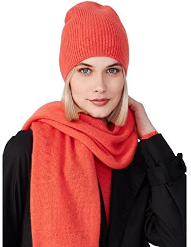 Style & Republic Kaschmir Sport Mütze-Beanie Damen aus 100% Cashmere - Dein kuscheliger Premium Strick Beanie für stilvolle Herbst- & Winter-Momente - Korallenrot