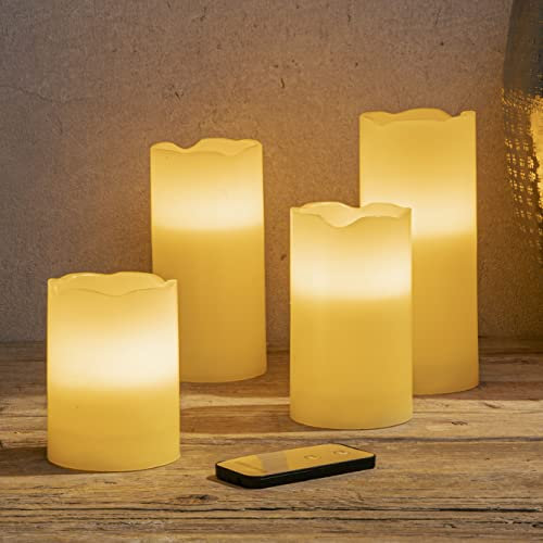 Spetebo LED Wachs Stumpenkerze 4er Set mit Fernbedienung - 17/15 / 12/10 cm - Künstliche Kerzen mit Flacker Effekt - Weihnachten Advent Deko warm weiß Batterie betrieben feuerfrei