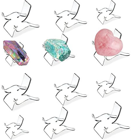 (12 PCS 3 Size Display Stand,Acrylic Rock Display Stands,Clear Display Easel Stands Pedestal for Crystal Geodes Rock Mineral Agate Fossil Coral Crystal/Gemstone Small Collectibles Display Stands