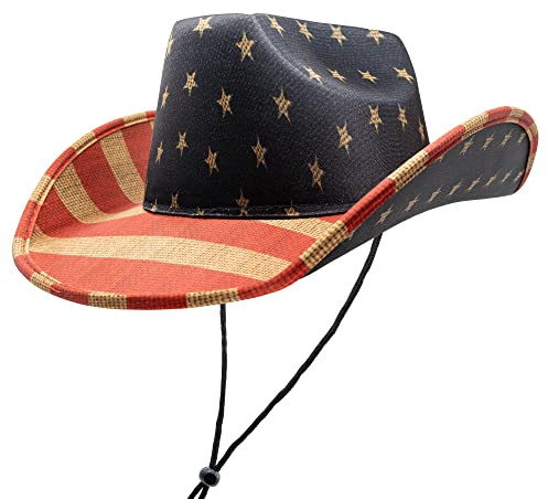 Windy City Novelties,Vintage USA American Flag Cowboy Hat Classic Western Style Tea Stained, Mulri, Large