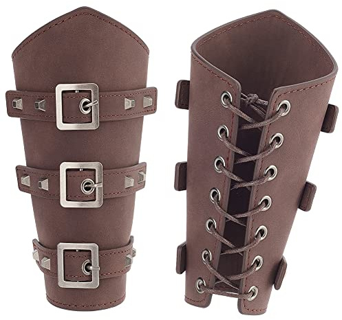 nbeads Wikinger Leder Armschützer, Mittelalterliche Leder Schnalle Hosenträger Handgemacht Kunstleder Armbänder Ritter Retro Renaissance Armschützer für Halloween Kostüm Zubehör