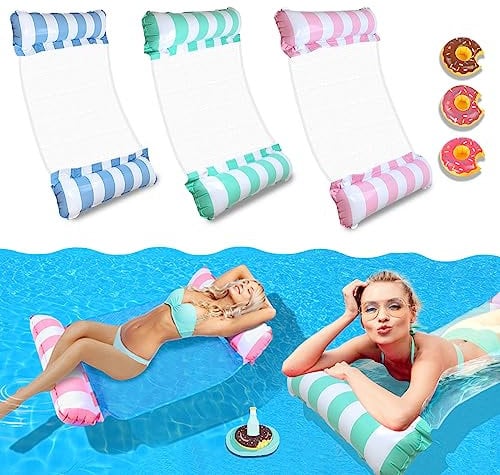 Weeupolfun Aufblasbare Wasserhängematte, 3 Pack Pool Aufblasbare Hängematte, 4-in-1 Schwimmender Pool Hängematte, Auf Schwimmbad Angewendet, Strand, Den Whirlpool, und Ozeane für Erwachsene