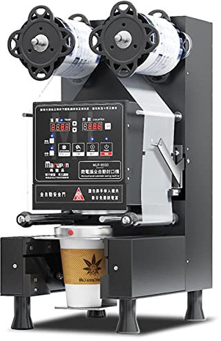 NAMVI Fully Automatic Cup Sealing Machine, 90/95MM Commercial Electric Cup Sealer Bubble Tea Milk Tea Sealing Machine Boba Maker for Sealing Plastic Cups of PP, PET, Paper black, 700 cu