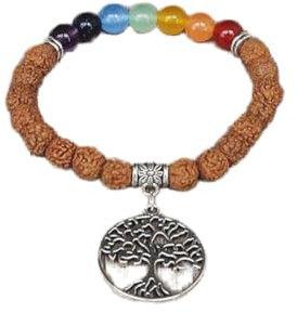 WEAV Rudraksha Bodhi Holzperlen, Buddhistisches Sieben-Chakra-Armband, Lebensbaum, Yoga, Heilung, Reiki, Beten, Mala-Armband