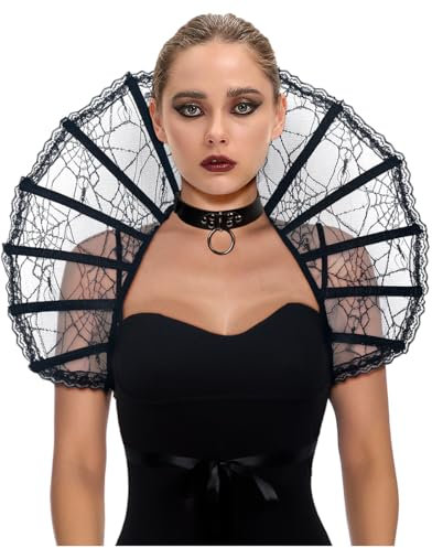 keland Viktorianisch Spitzenkragen Feder Umhang Stola Kragen Halloween Cosplay Accessoire (A-Schwarz)