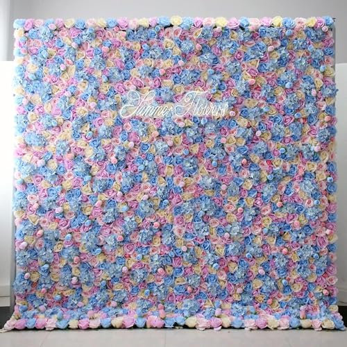 ELGADO Künstliche Blumen-Wandpaneele, Blau-rosa Blumen-Wandmatte, Simulation Blumen-Stoff Unten, 3D-Seiden-Rosen-Blumenpaneele Für Hintergrund, Hochzeit, Wanddekoration (Size : 3M*3M)