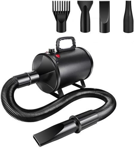 2800w Asciugacapelli per cani da compagnia, Temperatura: 35°C e 65°C, 2 velocità del vento: 50m/s e 100m/s, Asciugacapelli per animali domestici con 4 ugelli