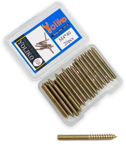 Yoliko Paquete de 20 pernos de suspensión M4 x 40 de 40 mm, pernos de doble cabeza de 4 mm, tornillos de madera autorroscantes para tornillos de muebles, varillas roscadas de doble tornillo de 40 mm