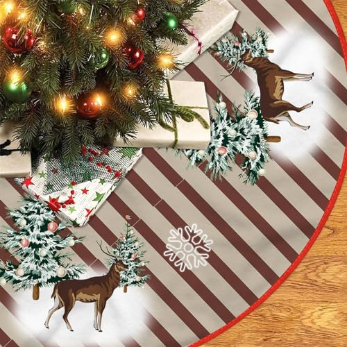 Chickwin Base Albero di Natale 120cm Gonna Albero di Natale, Renna Marrone Tappeto Albero di Natale Innevato Decorazioni Albero di Natale, Natale Decorazioni Casa Interno (90cm,Renna)