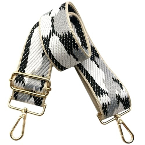 Verstellbarer Taschengurte Breit 5cm Schultergurt für Taschen, Taschengurte zum Wechseln Goldener Karabiner Schulterriemen fur Damen und Herren Handtaschen Crossbody DIY Zubehör (Schwarz/Weiß/Grau)