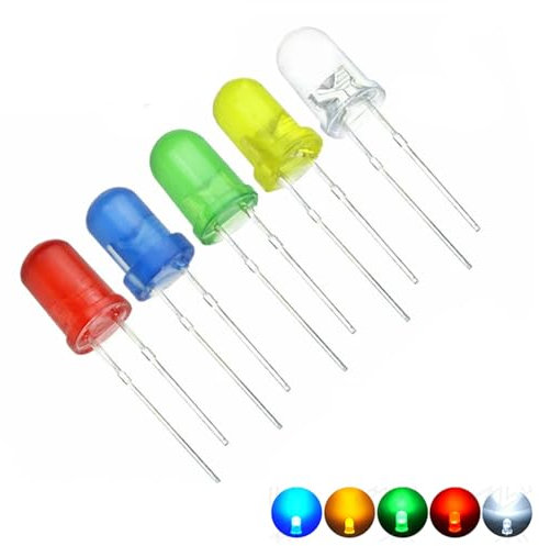 Vrabocry 100 Stück LED Licht Diffus Dioden LED Lampe emittierende Gemischte Kit 5 Farben x 20 Stück 5 mm Weiß Rot Gelb Grün Blau (Mehrfarbiger Kopf)