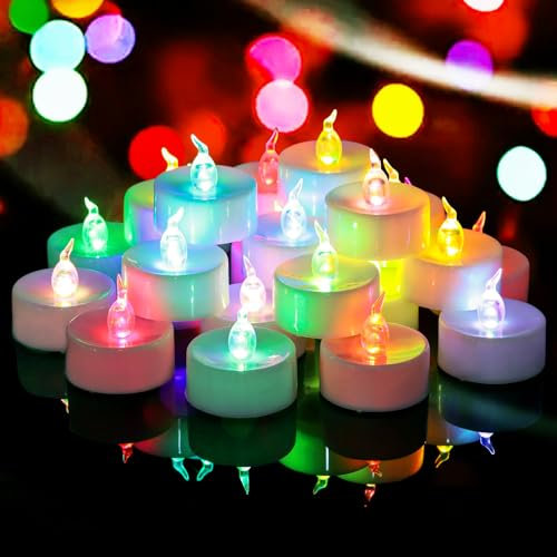 Yakpo Lot de 36 bougies chauffe-plat LED à changement de couleur à piles, sans flamme, bougies chauffe-plat colorées en vrac pour décorations de Noël, Halloween, citrouilles (scintillement lent)