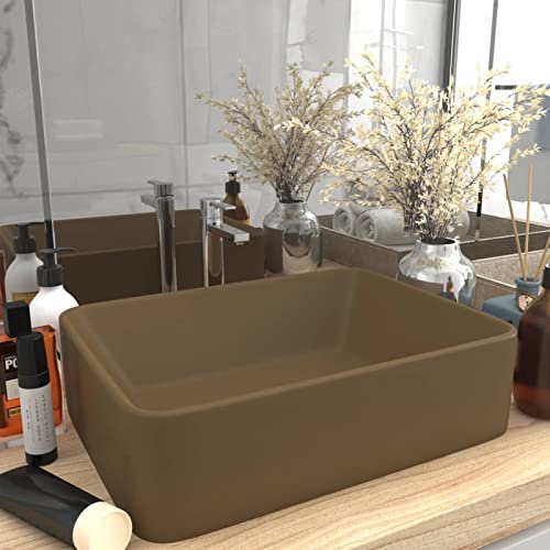 ZEYUAN Luxus-Waschbecken, Aufsatzwaschbecken, Waschtisch, Aufsatzwaschtisch, Wash Basin, Badmöbel, Bathroom Sink, Matt Creme 41x30x12 cm Keramik