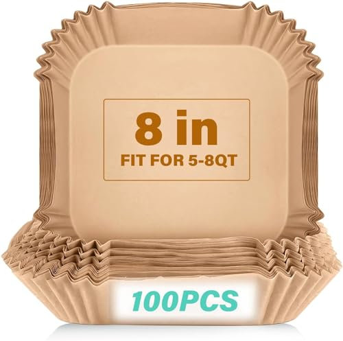 Sthrucrack Forros desechables para freidora de aire, 100 unidades de papel para freidora de aire para microondas, forros antiadherentes para freidora de aire (cuadrados, 20 cm)
