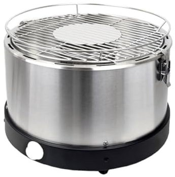 Syntrox Raucharmer Edelstahl Tischgrill mit Aktivbelüftung Molirus | Holzkohlegrill, rund, mit Tasche, Schnell einsatzbereit, 3,7 kg, Kompakter Grill für unterwegs (19,5 cm hoch)
