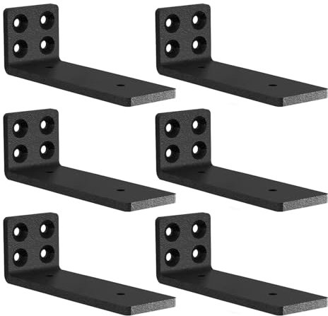 MLOQI Lot de 6 Equerre Etagere Murale, équerre Industrielle,Equerre Charge Lourde,5 mm D'épaisseur, Support Invisible étagère Murale avec Vis (Noire 15 cm)