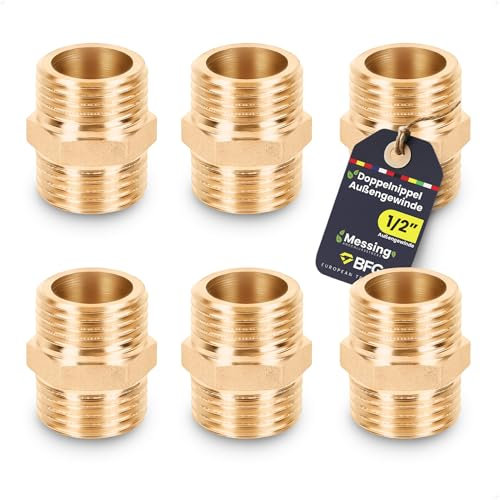 BFG Doppelnippel 1/2 Zoll (Ø 20mm) AG/AG - 6 Stück Doppelnippel aus Messing mit 1/2 Außengewinde fur Trinkwasser