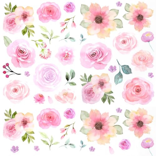 COMNICO 60 Stück Wandtattoo Blumen Boho Wandaufkleber Aquarell PVC Kunstdekoration Wandsticker für Schlafzimmer Wohnzimmer Sofa Hintergrund Wanddeko