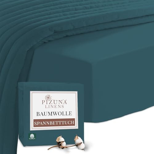 Pizuna 400 Fadenzahl Baumwoll Spannbetttuch 90x200-100x200cm Pfauenblau, 100% Langstapelige Baumwolle Spannbetttuch,Weiche Mako Satin-Webart passt bis 40 cm Matratzenhöhe (100% Baumwolle Bettlaken)