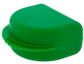 Dr. Bauer's Zahnspangenbox, KFO-Dose, Hygienische Aufbewahrungsbox für Zahnspangen, Prothesen, mit Luftlöchern (grün, 4,10cm hoch)