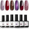 Modelones Vernis Semi Permanent,Vernis Gel UV Semi Permanent Série Rouge Pailleté Violet Marron 6 Couleur Vernis à Ongles Soak Off Gel Polish French Manucure