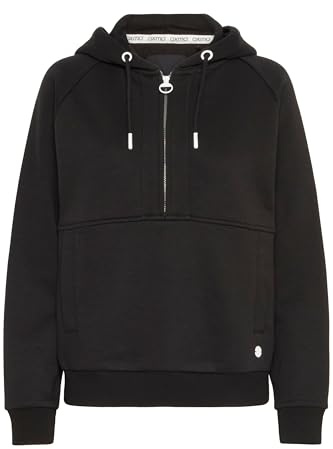 OXMO OXAndrea Damen Kapuzensweatjacke Sweater Pullover mit Kapuze Kordelzug Eingrifftaschen Rippbündchen Regular fit, Farbe: Black (194007), Größe: 2XL