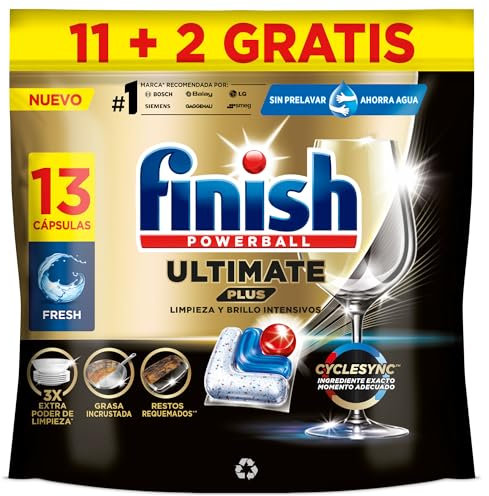 Finish Ultimate Plus, Pastillas para el Lavavajillas, Limpieza intensiva, brillo diamante y protección vajilla, 13 Pastillas
