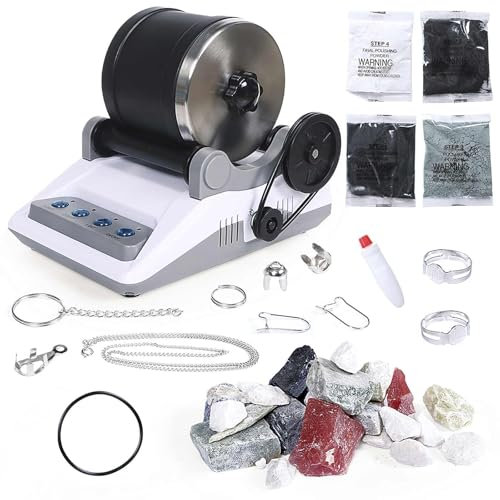 Rock Tumbler Kit, kit di bicchieri a botte grande, macchina lucidatrice per pietre con pietre, grane e strumenti fai da te, pulsanti Timmer, per adulti e bambini