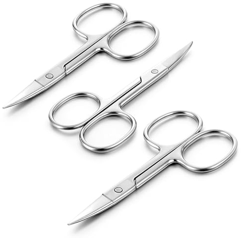3 forbici curve per la pelle, forbici per manicure, in acciaio inox, per peli del viso, forbici multiuso per unghie, peli del viso, sopracciglia, ciglia, pelle secca