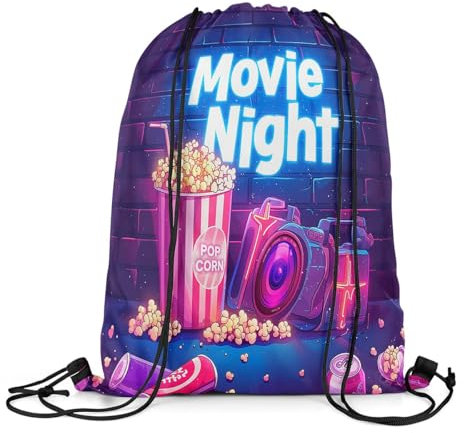Loussiesd Film Nacht Sportbeutel Sporttasche Kino Turnbeutel 33x40cm für Frauen Geschenke für Kino Popcorn Rucksack mit Kordelzug Old Fashion Home Theater